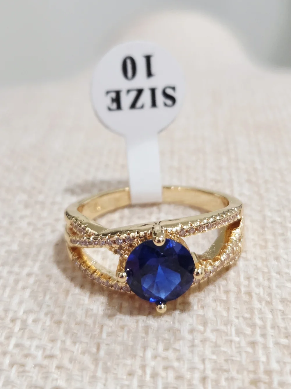 Gold-filled Women's Ring with Blue Center Stone - Size 10 - Picture 1 of 2